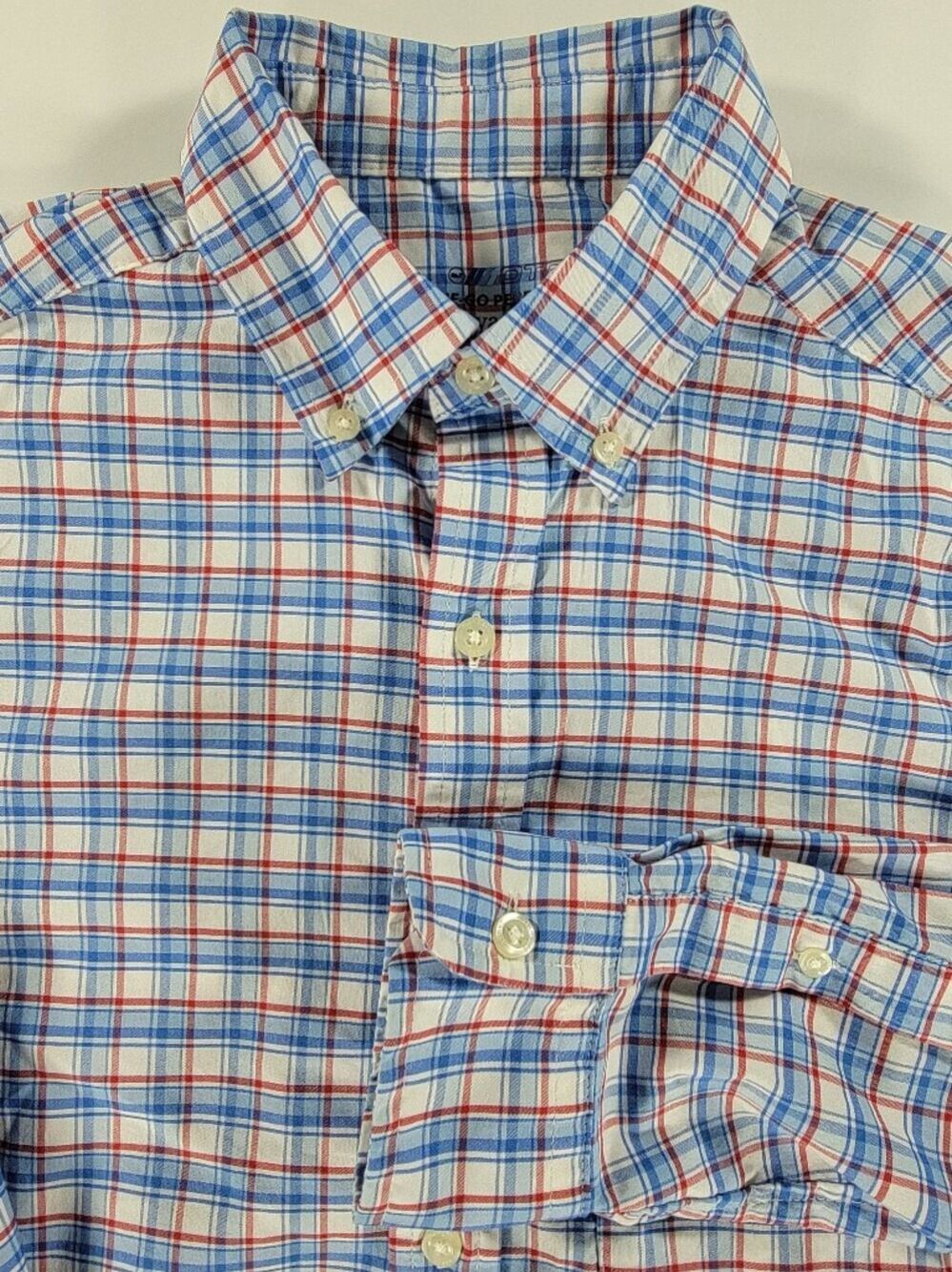 Vineyard Vines OTG On The Go Button Shirt Mens L Red White Blue Plaid Brrr XS